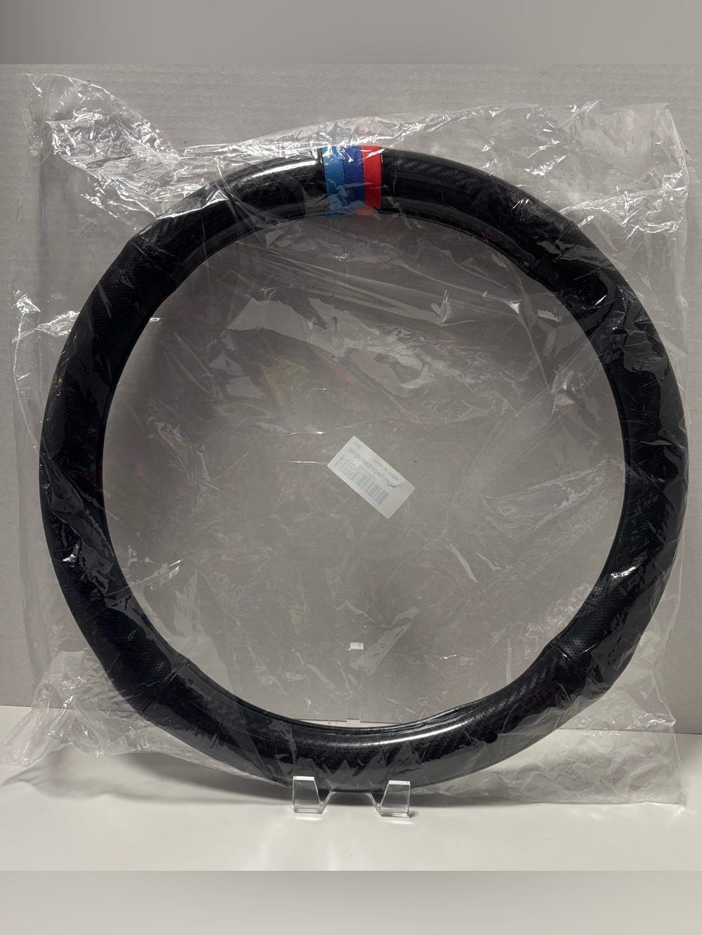 Black Carbon Fiber Leather Universal Steering Wheel Cover With Red & Blue Colors